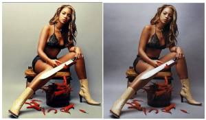 7 Photoshop puede cambiar el cuerpo (fijaos en la barriga que tiene y como se la han liquado con Photoshop. La pantorrilla también está retocada y el maquillaje.